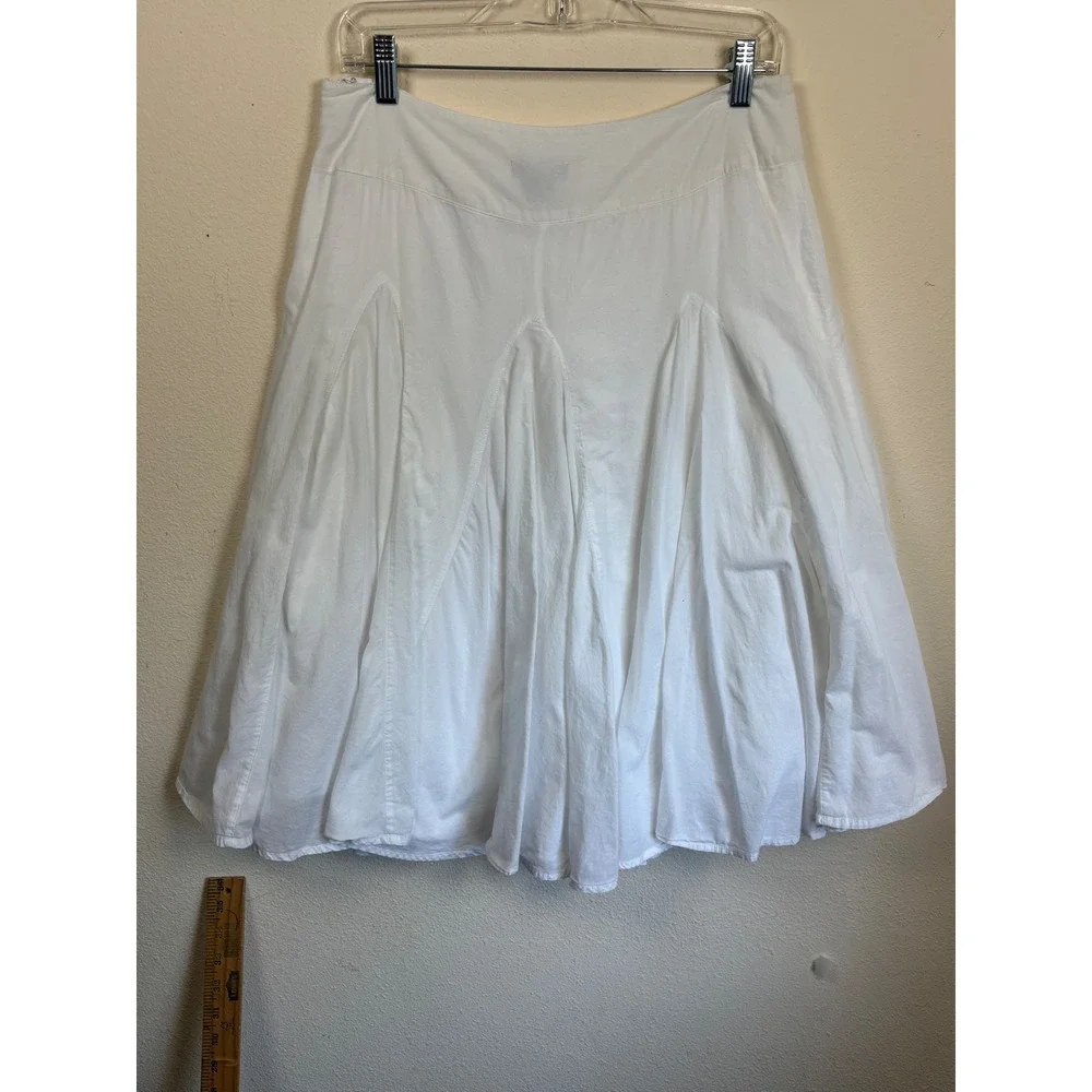 a.n.a Pleated Flare Skirt Sz 8 White Cotton Godet Poplin Boho Knee Length Lined